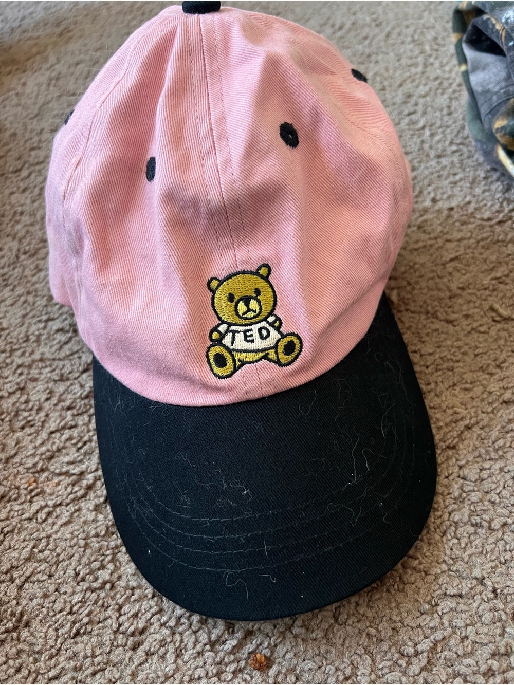 Teddy Fresh Pink and Black Baseball Cap with Embroidered Yellow Bear